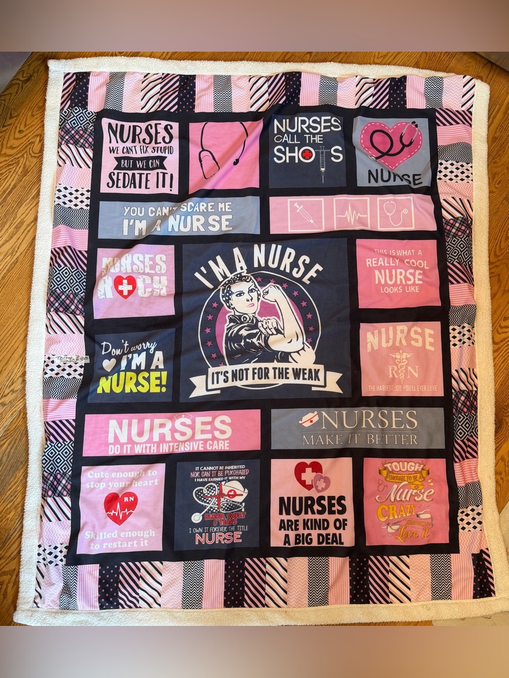 Nurse Patchwork Fleece Throw Blanket 50x60in Soft Warm Multicolor Modern